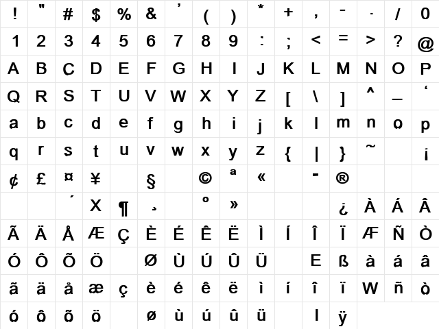 Communication27 Bold  glyph index