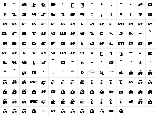 Daedalus Regular  glyph index