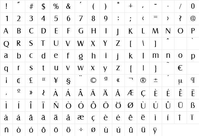 Salzburg-Regular Regular  glyph index