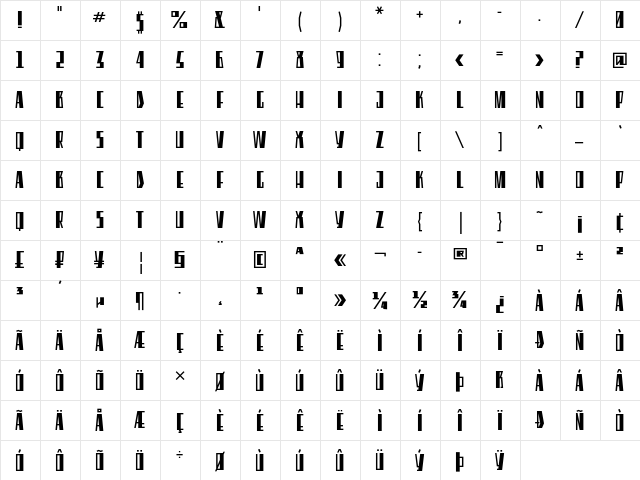 Eleventh Square Regular  glyph index