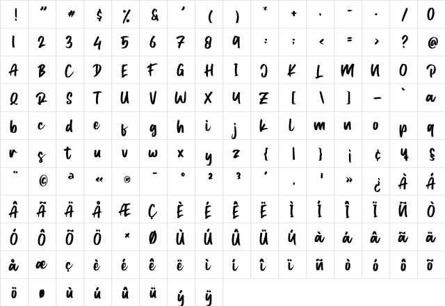 Typestory Regular  glyph index