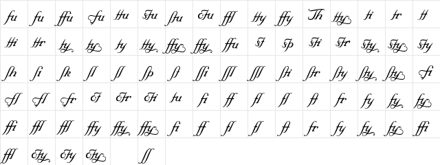 Elegeion Script Ligatures Regular  glyph index
