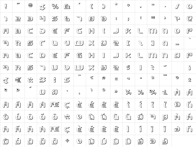 Starfighter Cadet 3D 3D  glyph index
