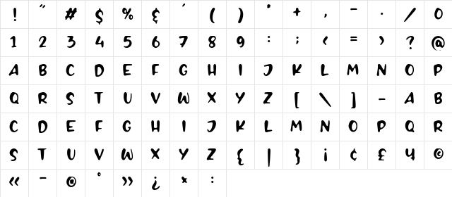 FRANKY TOYS Regular  glyph index