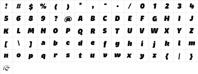 Brevia ExtraBlackItalic Regular  glyph index