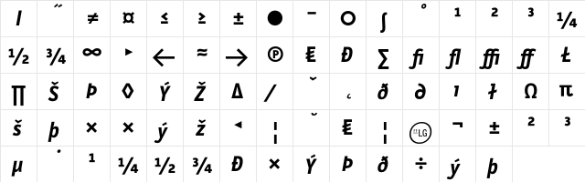 LetterGothicText BoldItalicExp  glyph index
