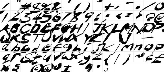 Crazy Ink Splats Italic  glyph index