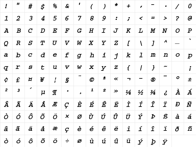 KerusaSSK BoldItalic  glyph index