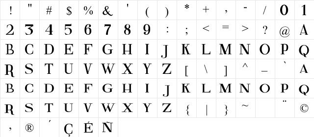 Fine Serif Regular  glyph index