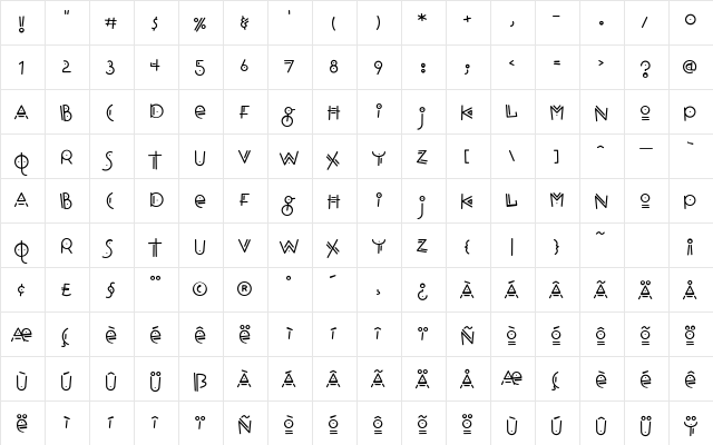 Hopscotch Regular  glyph index