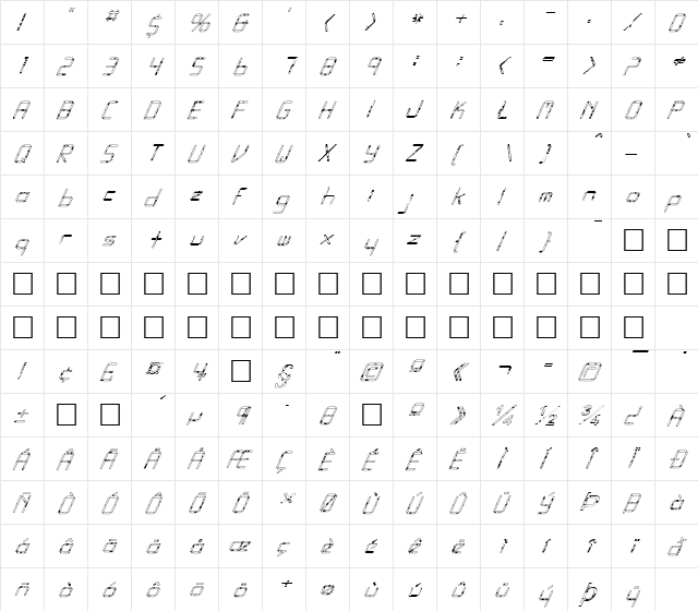FZ DIGITAL 10 SPOTTED ITALIC Normal  glyph index