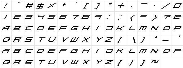 Absolute Zero Italic  glyph index