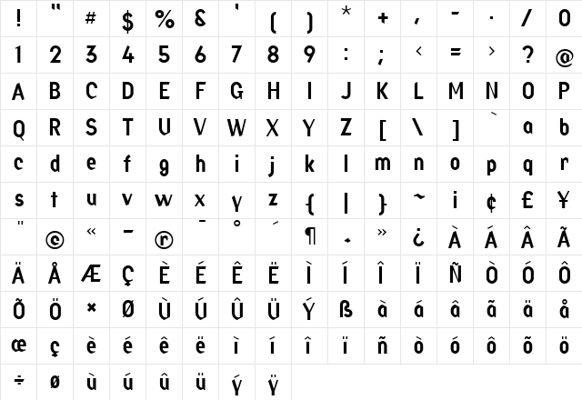 FactoryLiningNumbers Regular  glyph index