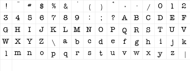 TypeWriterTwo Regular  glyph index