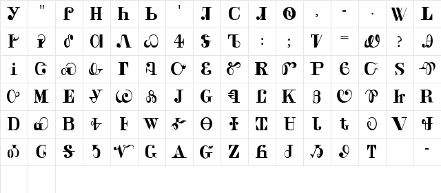 CALDWELL Regular  glyph index
