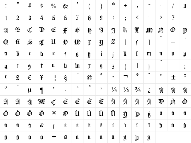 Koenigsberger Gotisch UNZ1L Regular  glyph index