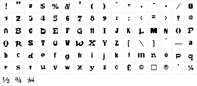 FontSale Normal  glyph index