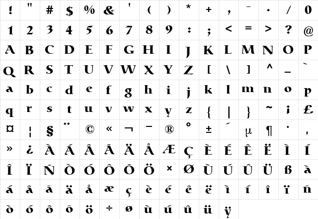 CatullBQ Bold  glyph index