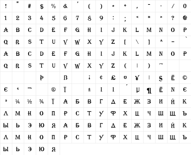 SEnior Regular  glyph index