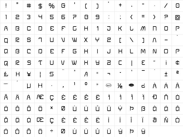 Miracle Mercury Condensed Condensed  glyph index