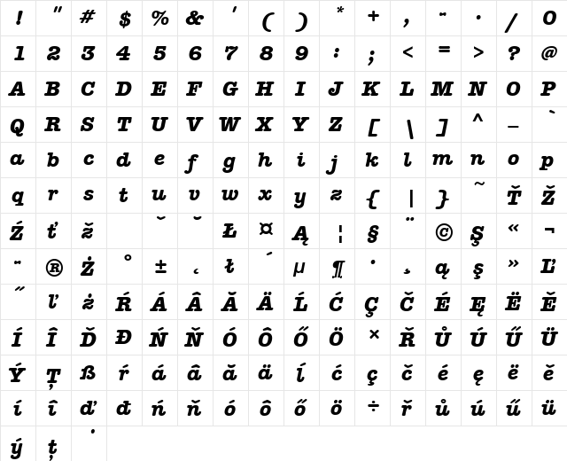 AmericanTypItcTEEBol Italic  glyph index