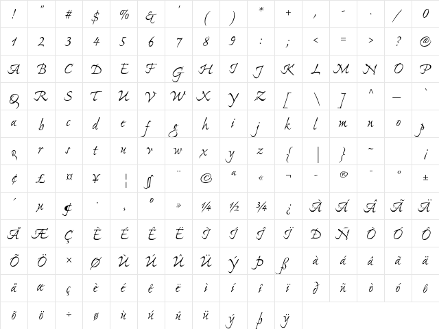 Ex Ponto Pro Regular  glyph index