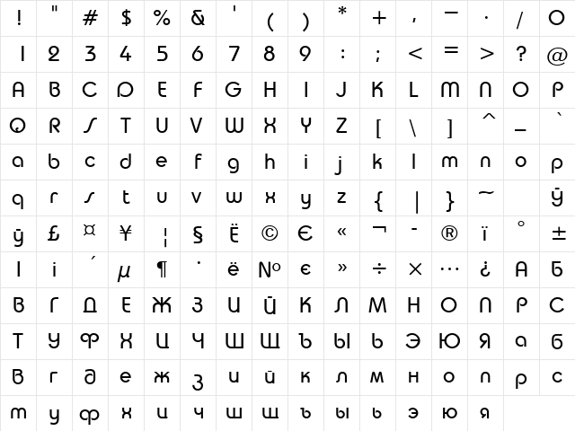 Taurus Normal  glyph index