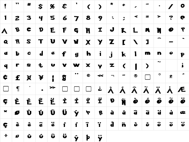 Ketchum Regular  glyph index