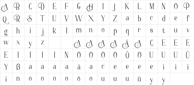 Berlin Collection Regular  glyph index
