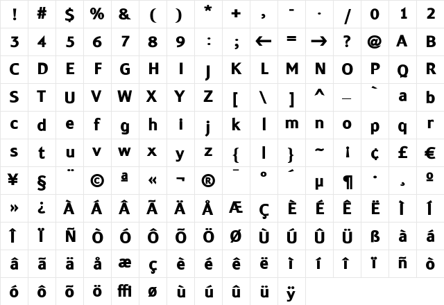 Monem ExtraBold Regular  glyph index