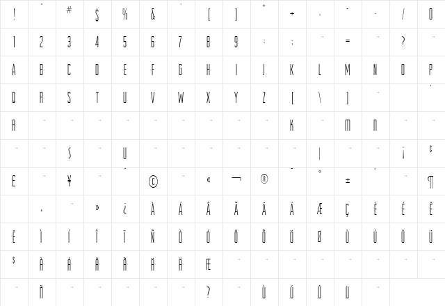 RRRaleighGothicCondLight Roman  glyph index