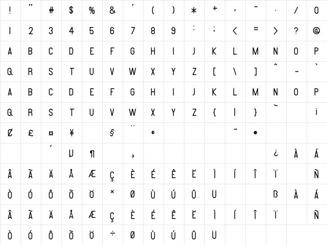Amare Regular  glyph index