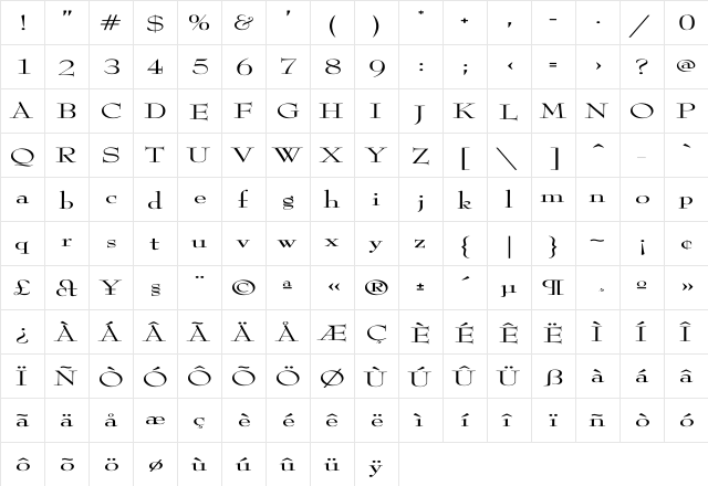 ReedFont Ex Regular  glyph index