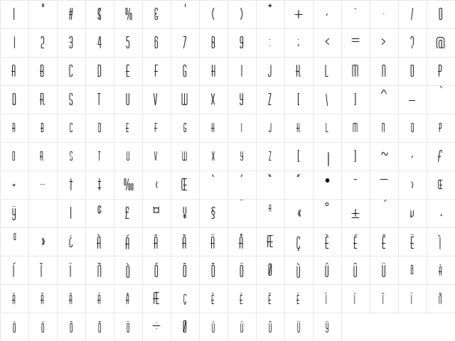 Kimono Regular  glyph index
