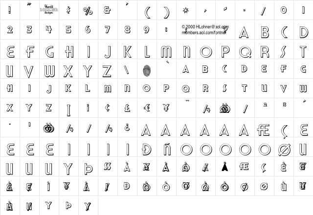 Honest John's Shadow  glyph index