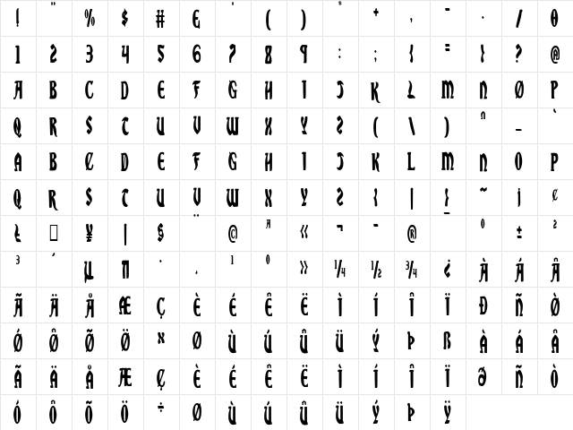 Sable Lion Condensed Condensed  glyph index