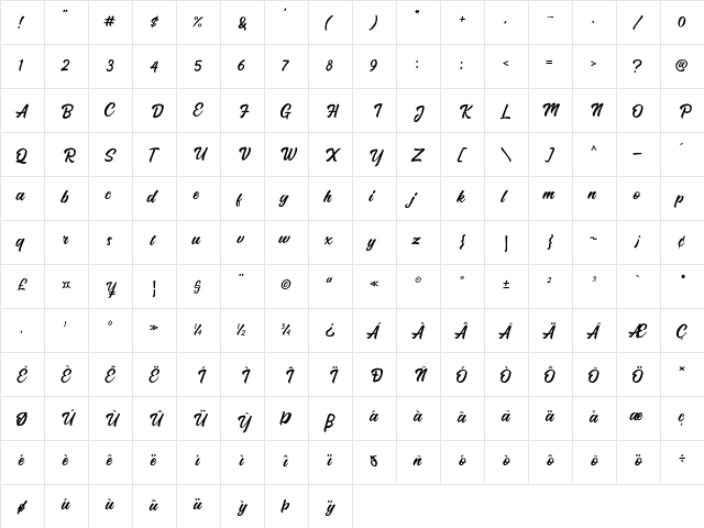 Hadrey Regular  glyph index