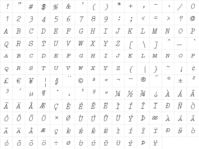 Elementa SC ItalicMedium  glyph index