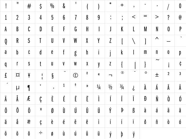 FranklinGothicEF BookXComp  glyph index