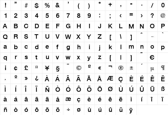 Olnova-DemiBold Regular  glyph index