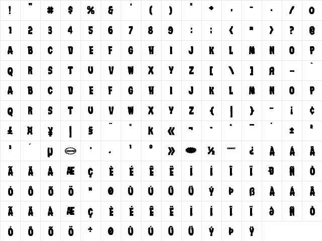 Nightmare Alley Bold Bold  glyph index