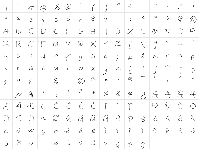 AutographScriptEF LightAlt  glyph index