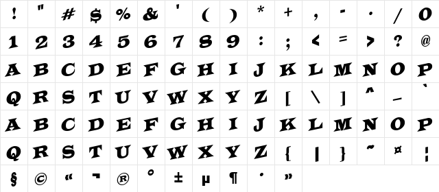 a_LatinoTitulSpUp Regular  glyph index