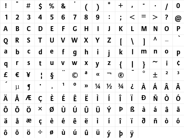 AllianzSans Bold  glyph index