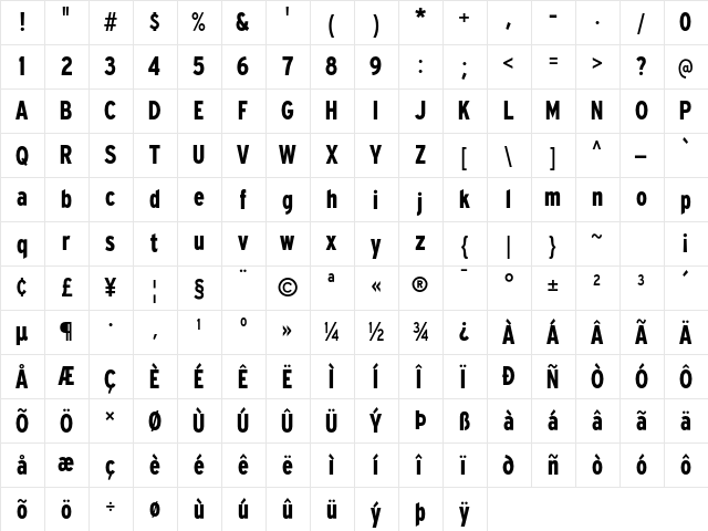 Expressway Cd Sb Regular  glyph index