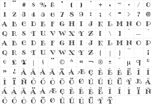 Prover Display Caps SSi Regular  glyph index