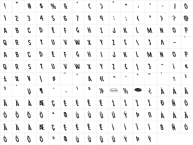 Ampire Leftalic Italic  glyph index
