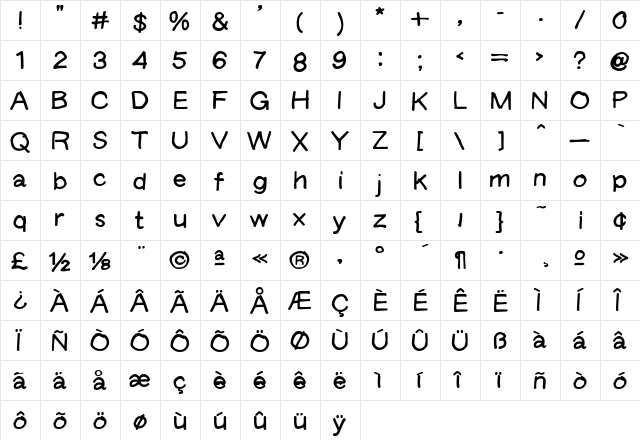 Langer Bold  glyph index