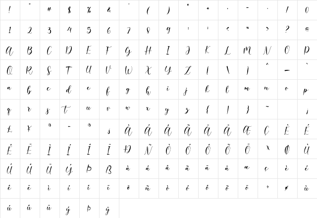 Belista Regular  glyph index