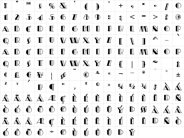 BessieMaeMoochoNF Regular  glyph index